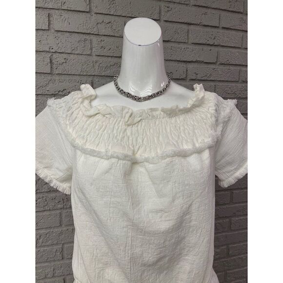 Line + Dot Women White Textured Off Shoulder Self-Belted Slit Midi Dress Size S - Picture 3 of 12